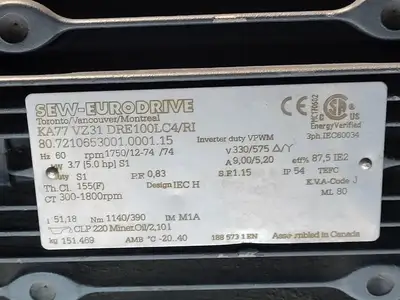 Used SEW-EURODRIVE KA77 VZ31 DRE100LC4/RI Motors (misc) British Columbia CA | Lenmark #246439