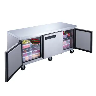 New | in-Stock Dukers New Dukers DUC72R 3-Door Undercounter Commercial Refrigerator in Stainless Steel Undercounter Refrigerators Illinois US | Falcon Restaurant Supply #1376284