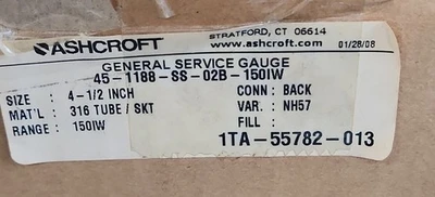 NEW Ashcroft 45-1188-SS-02B-150IW