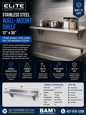 Elite Stainless Steel Wall-Mount Shelf 12x36''
