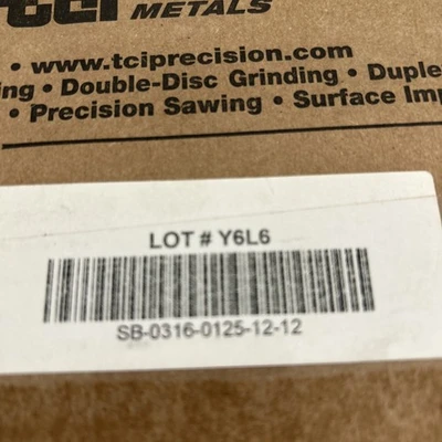 NEW TCI Precision Metals SB-0316-0125-12-12