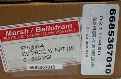 NEW MARSH P5164 PRESSURE GAUGE 4 1/2"