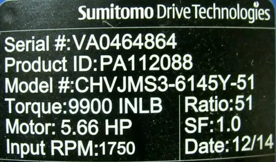 NEW SUMITOMO CHVJMS3-6145Y-51 GEARMOTOR 51:1 3HP 208-230/460V 1-7/8" VWDM3611T