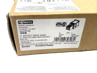 3RT2017-1BB44-3MA0 | Siemens  Contactor 3-Pole 12A 5.5kW, 24V DC Coil 2NO 2NC - New