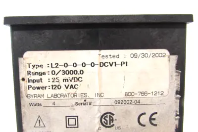 USED LAUREL ELECTRONICS L2-0-0-0-0-DCV1-P1 PANEL METER L20000DCV1P1