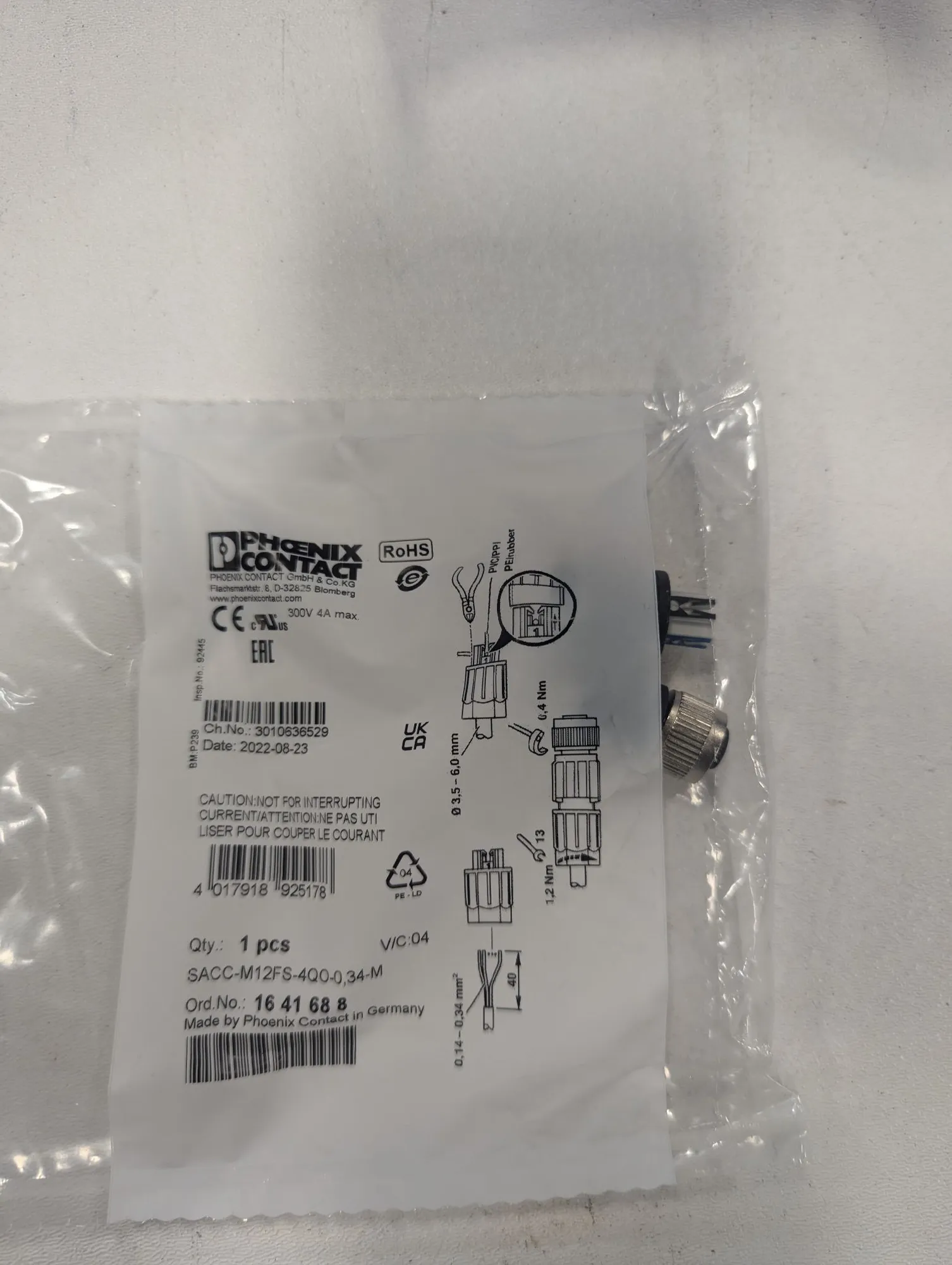 NEW Phoenix Contact SACC-M12FS-4QO-0,34-M