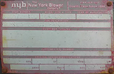 USED NEW YORK BLOWER 20 GI