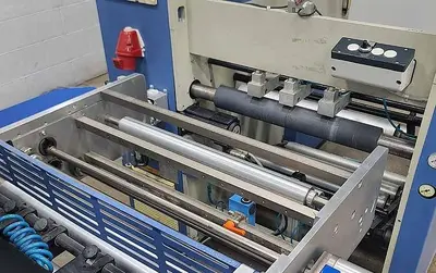 USED 2007 MBO PAPER FOLDER W/ UW UNWINDER, PANEL SHEETER SVC 520C, AND VERTICAL STACKING SVC 520S