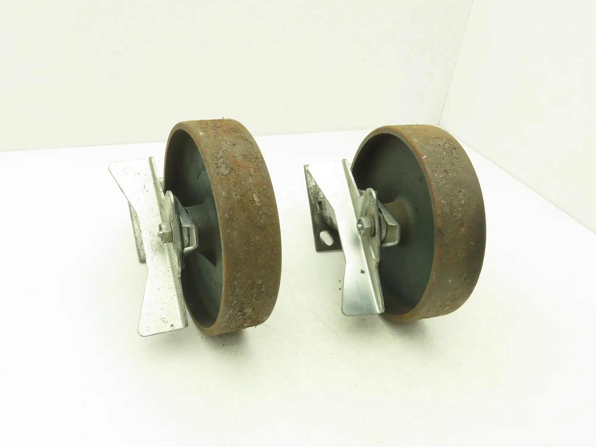 Colson 5-8-138 Caster Wheel Swivel 8" x 2" w/Lock Cast Iron 9-1/2" H Lot of 2