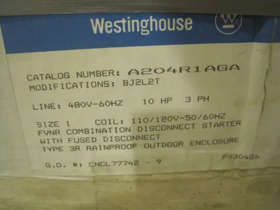 NEW WESTINGHOUSE A204R1AGA DISCONNECT STARTER 10HP SIZE 1 3PH RAINPROOF 120V