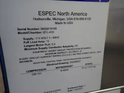 Used 2001 ESPEC BTL433 Environmental Chambers Ohio US | HGR 24 #1184336