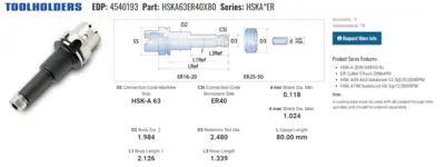 Ingersoll HSK63A ER40 Collet Chcuk 80mm Pro HSKA63ER40X80 (LOC2853B)