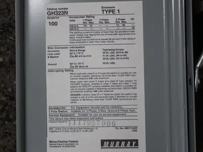 USED MURRAY ELECTRICAL PRODUCTS GH323N
