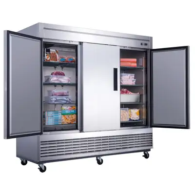 New | in-Stock Dukers New Dukers D83F Stainless Steel Solid 3-Door Commercial Reach-in Freezer Freezers Illinois US | Falcon Restaurant Supply #1376277