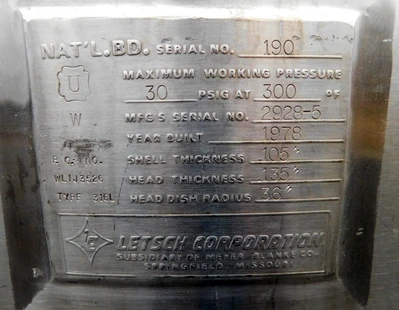 USED LETSCH PRESSURE TANK 100 GALLON