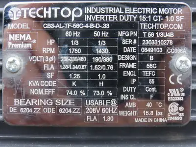 Used TECHTOP _UNKNOWN_ Motors (misc) Indiana US | Arrow Industrial #1249770