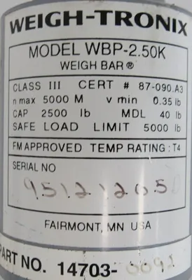 USED WEIGH-TRONIX WBP-2.50K WEIGH BAR 14703-0092 WBP250K