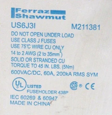 USED FERRAZ SHAWMUT M211381 FUSE HOLDER US6J31