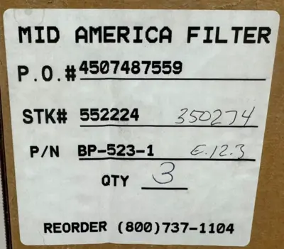 BOX OF 3 NEW MID AMERICA FILTER BP-523-1 FILTER ELEMENTS BP5231