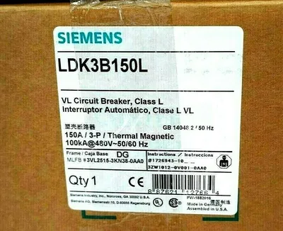NEW SIEMENS LDK3B150L CIRCUIT BREAKER TYPE LDGB 150A 3-POLE 480V 50/60 HZ