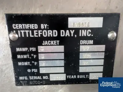 NEW Littleford 212 Cu Ft Littleford Mixer Dryer, Model VT 6000 D, S/S, Vac., JKT.