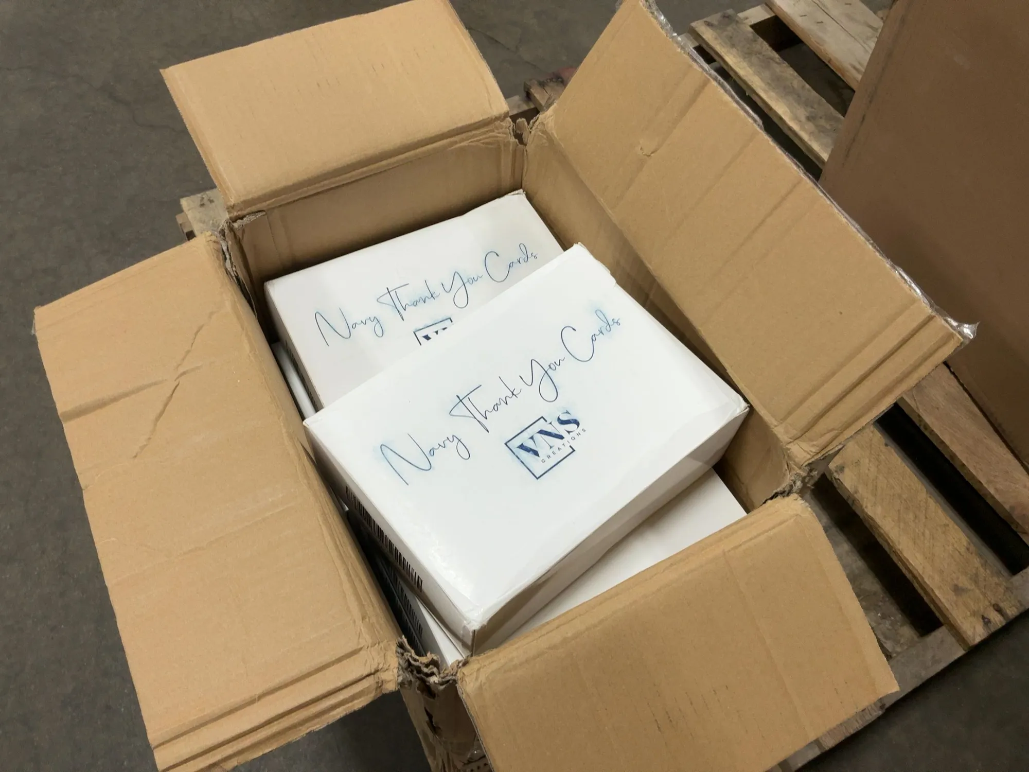 (12) cartons of 100 VNS creations boxes of thank you cards