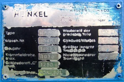 Heinkel HF 600 Inverting Filter centrifuge, 316L SS.