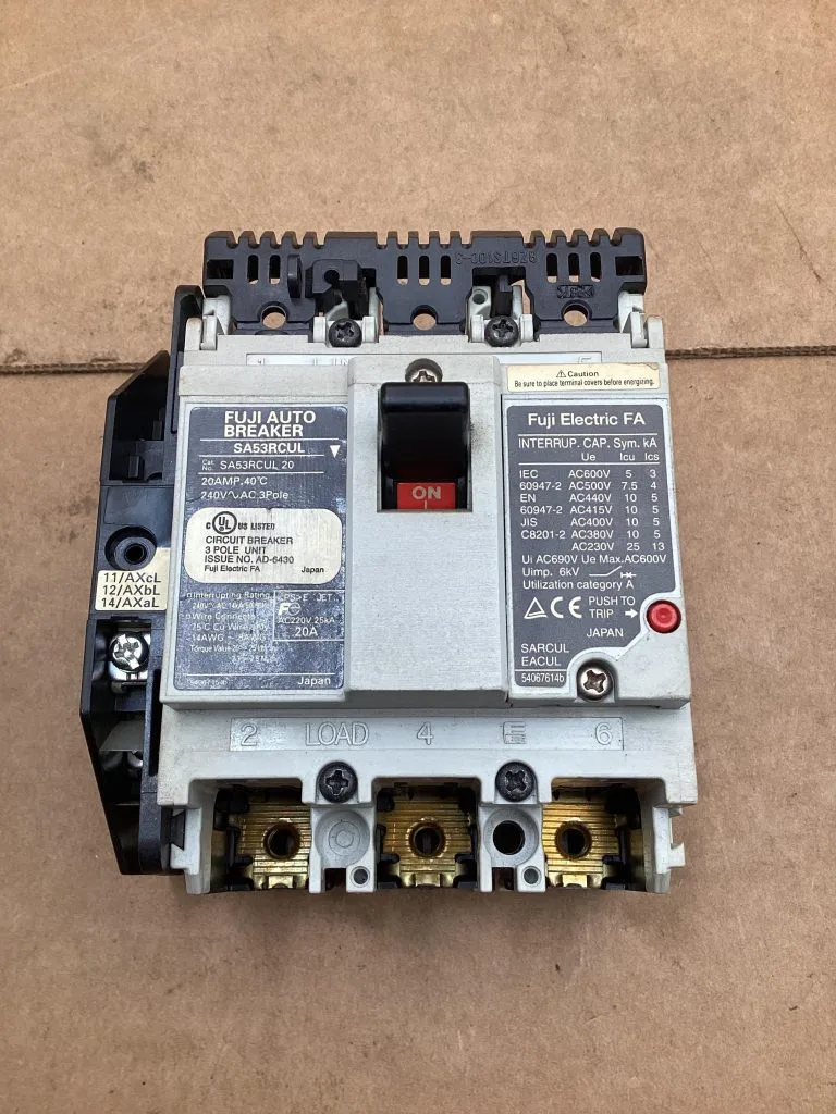 Fuji Electric 3 Pole Breaker; SA53RCUL 20; 20A 240V