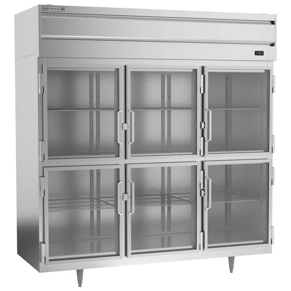 Beverage-Air PR3HC-1BHG 78" Three Section Reach In Refrigerator, (6) Left/right Hinge Glass Doors, 115v