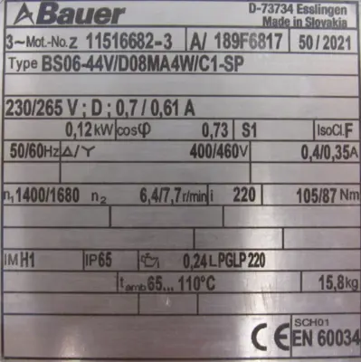 NEW BAUER BS06-44V/D08MA4W/C1-SP GEAR MOTOR BS0644VD08MA4WC1SP
