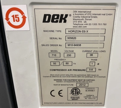 2012 DEK HORIZON 03IX SCREEN PRINTER Screen Printers | Tekmart International Inc. (14)