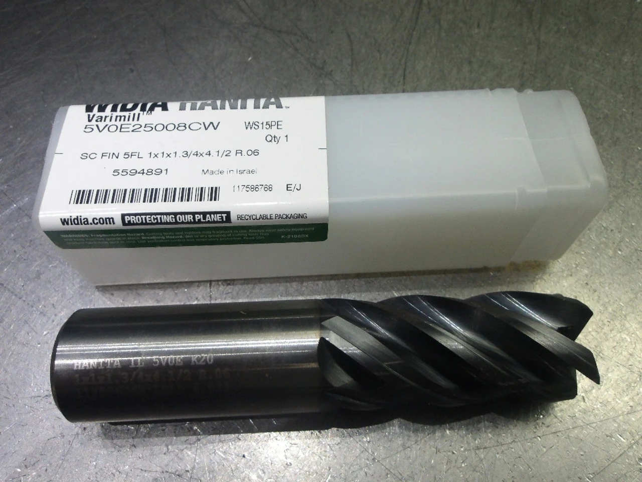 Widia/Hanita 1" 5 Flute Carbide CR Endmill .06" R 5V0E25008CW WS15PE (LOC3338A)