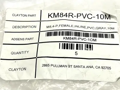 KM84R-PVC-10M | Adsens  Cable 4-Pin M8 Female Inline Grey 10M LOT OF 3 - New Other