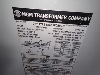 USED MGM TRANSFORMER COMPANY HT30C3B2SH