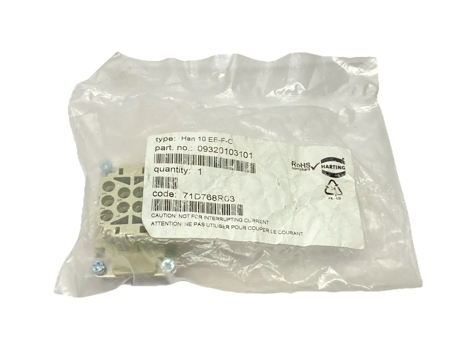 NEW HARTING INSERT FEMALE CONNECTOR CRIMP HAN 10 EE-F-C 600V