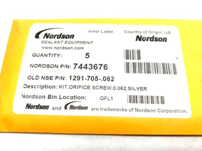 USED NORDSON ORIFICE SCREW KIT, 0.062, SILVER