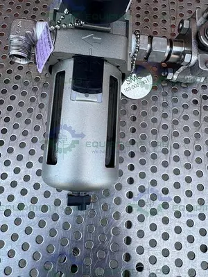 USED SMC AW40-N04-Z FILTER REGULATOR 7 - 125 PSI W/ FLOWSERVE BALL VALVE