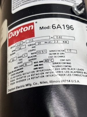 New | in-Stock Dayton 6A196 Motors (misc) Indiana US | J&J Industrial Supply #1550121