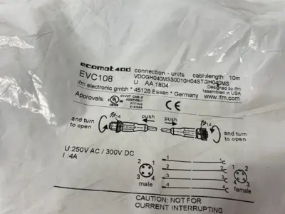 NEW IFM ECOMAT400 CONNECTION CABLE A-CODED M12 VDOGH040MSS0010H04STGH040M