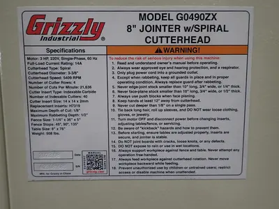 Used 2023 GRIZZLY G0490ZX Woodworking Jointers New York US | Martin's Woodworking Machinery #1404192
