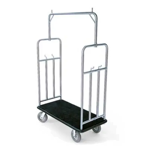 Forbes Industries Luggage Cart w/ Carpeted Deck - 46 1/2"L x 23"W x 77 1/2"H, Brushed Steel (2499)