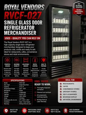 ROYAL VENDORS RVCF-027 SINGLE GLASS DOOR REFRIGERATOR MERCHANDISER USED