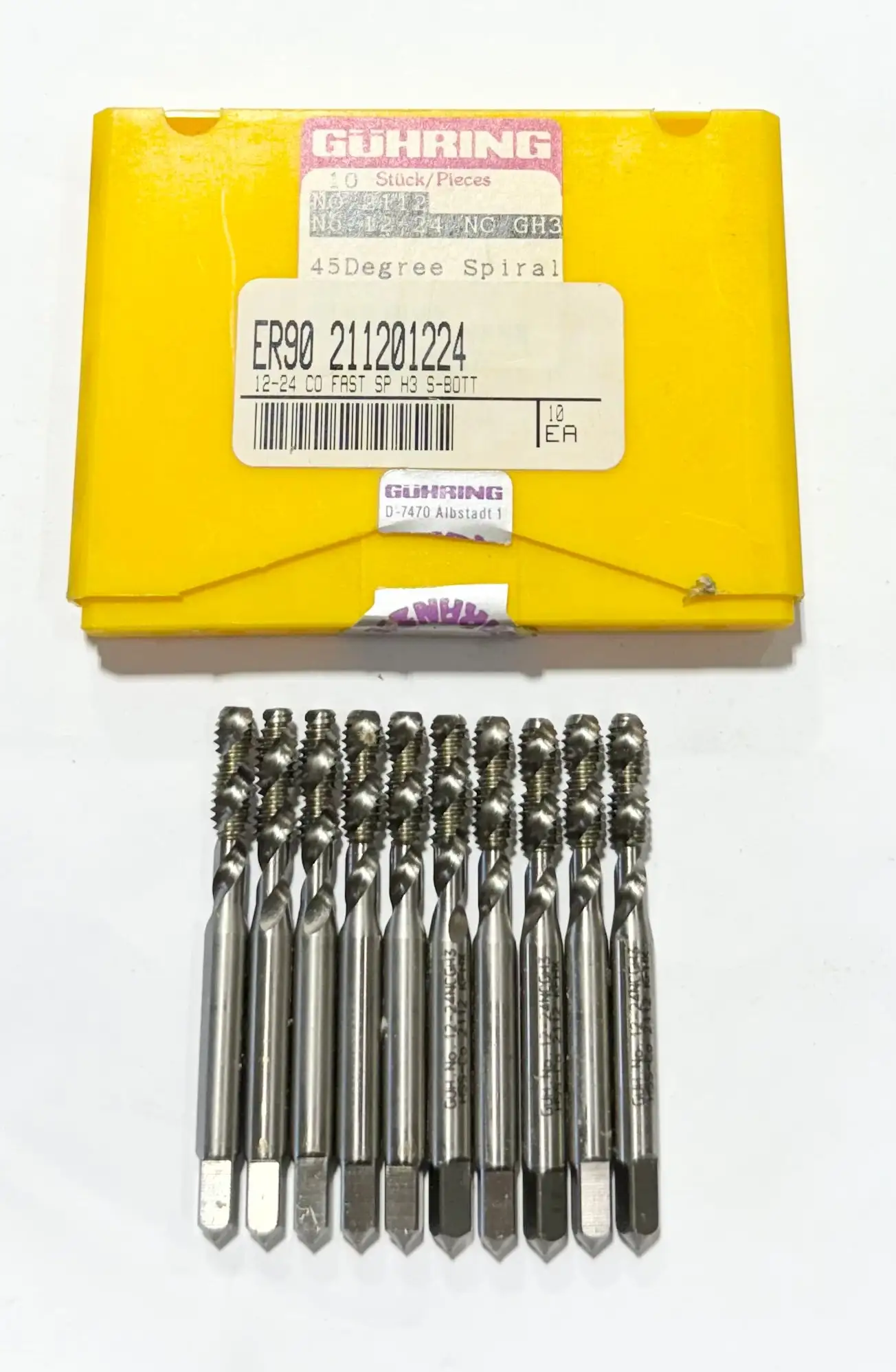 GUHRING 12-24 Cobalt Spiral Flute Tap 2 Flute H3 Semi-Bottoming Taps 10 Pack