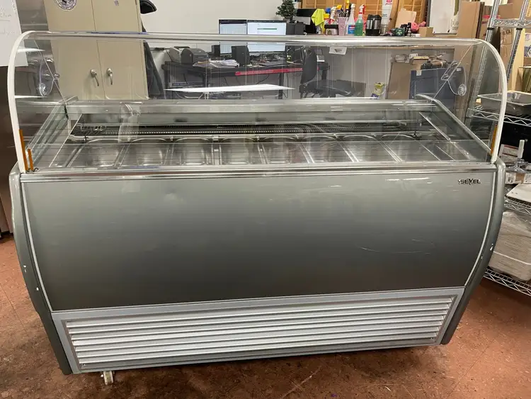 Used Sevel Used 2019 Sevel SLM-8 Gelato Ice Cream Lighted Showcase Display Freezer 220V Display Freezers Illinois US | Falcon Restaurant Supply #1375664