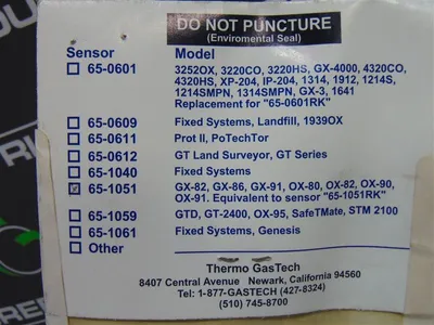 USED THERMO ELECTRON CORPORATION GX-82, GX86, GX91, OX80, OX-82, OX90, OX-91, EQUIVALENT TO SENSOR "65-1051RK"