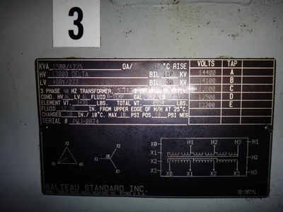 Balteau 1500/1750kva, 13,800D - 480Y-277 Transformer