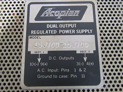 Acopian Dual Output Regulated Power Supply 15J70D-15J70D NIB