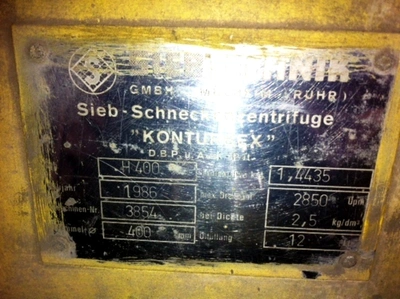 Siebtechnik Tema H-400 Conturbex worm/screen centrifuge, 316SS.