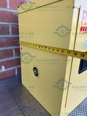 USED SECURALL 4 GALLON FLAMMABLE LIQUID STORAGE CABINET W/ SOFT CLOSE DOOR, SHELF