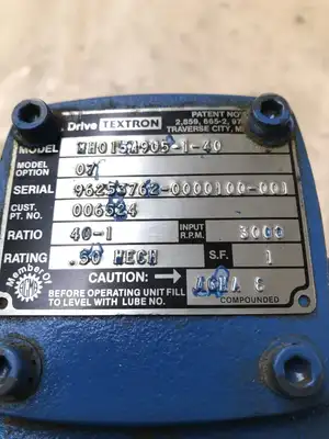 Textron MH015A905-1-40 Right Angle Speed Reducer 40:1 3000RPM